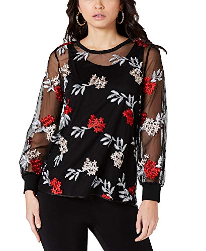 Embroidered Ribbed-Cuff Top