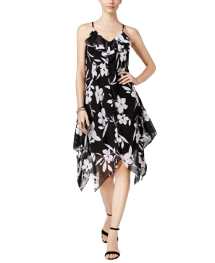 INC International Concepts Petite Floral Print Handkerchief Hem Dress