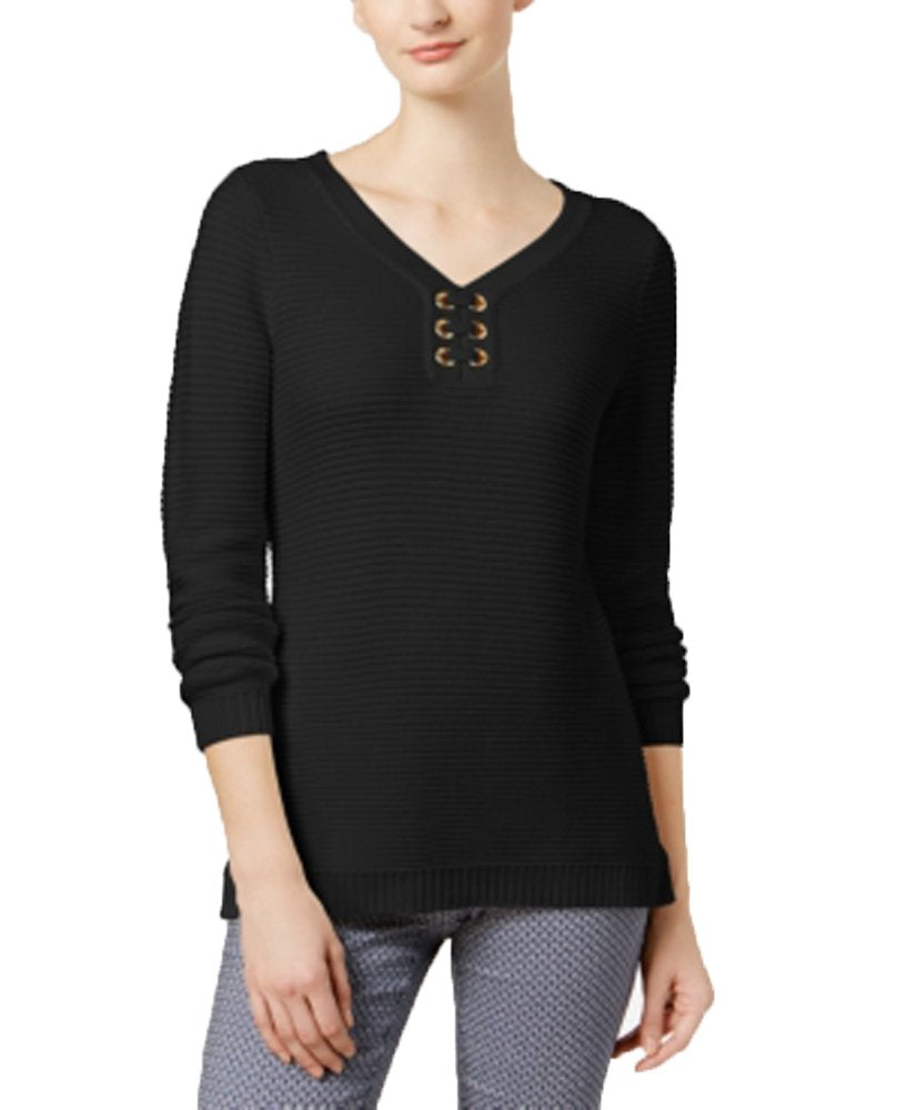 Ribbed Grommet Sweater