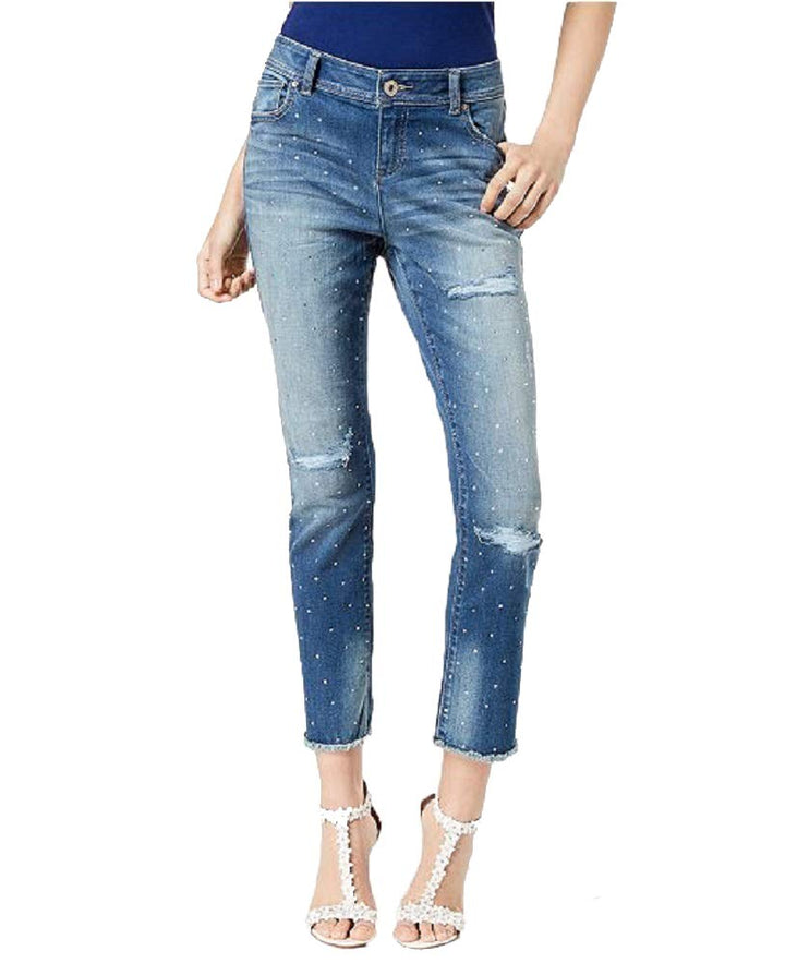 Studded Frayed Hem Jeans