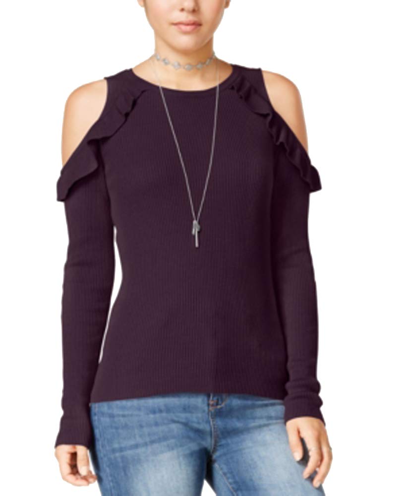 Hippie Rose Juniors Cold Shoulder Ruffled Sweater