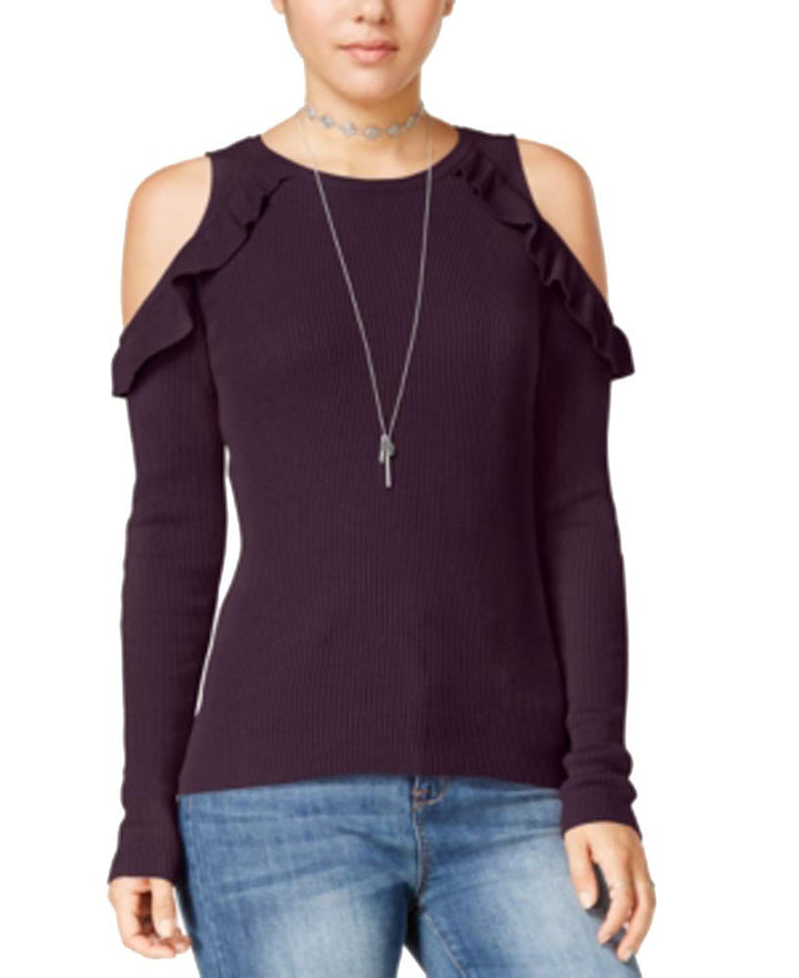 Hippie Rose Juniors Cold Shoulder Ruffled Sweater