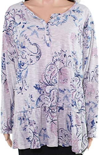 Style & Co Plus Size Printed Ruffled Henley Top