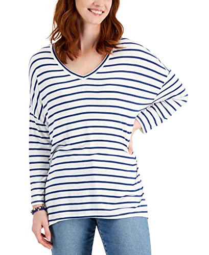 Style & Co Oversized Striped V Neck Knit Top
