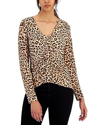 Women's Leopard Ruched-Front Top