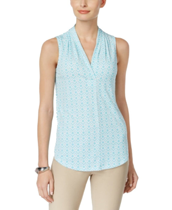 Charter Club V Neck Print Top