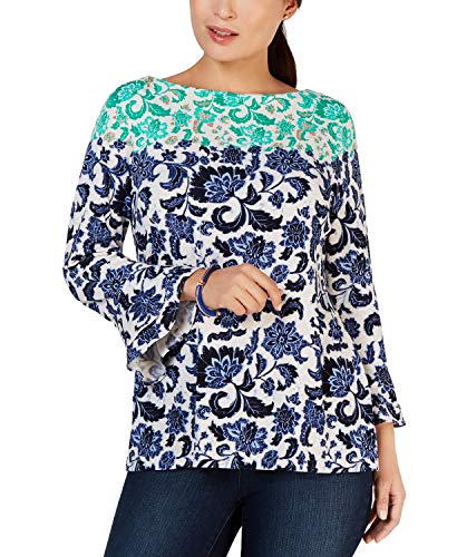 Mixed-Print Boat-Neck Top