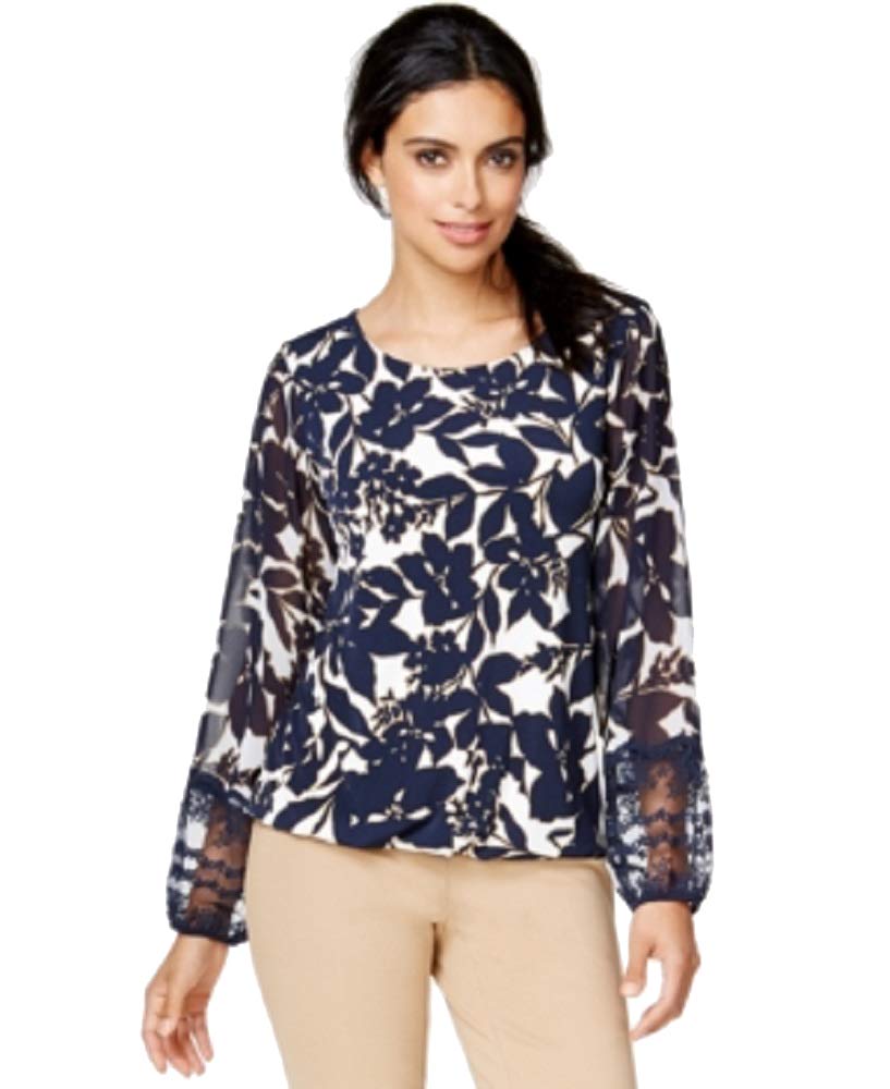 Alfani Petite Sheer-Sleeve Floral-Print Top