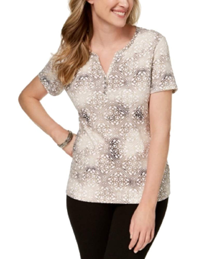 Karen Scott Printed Henley T-Shirt