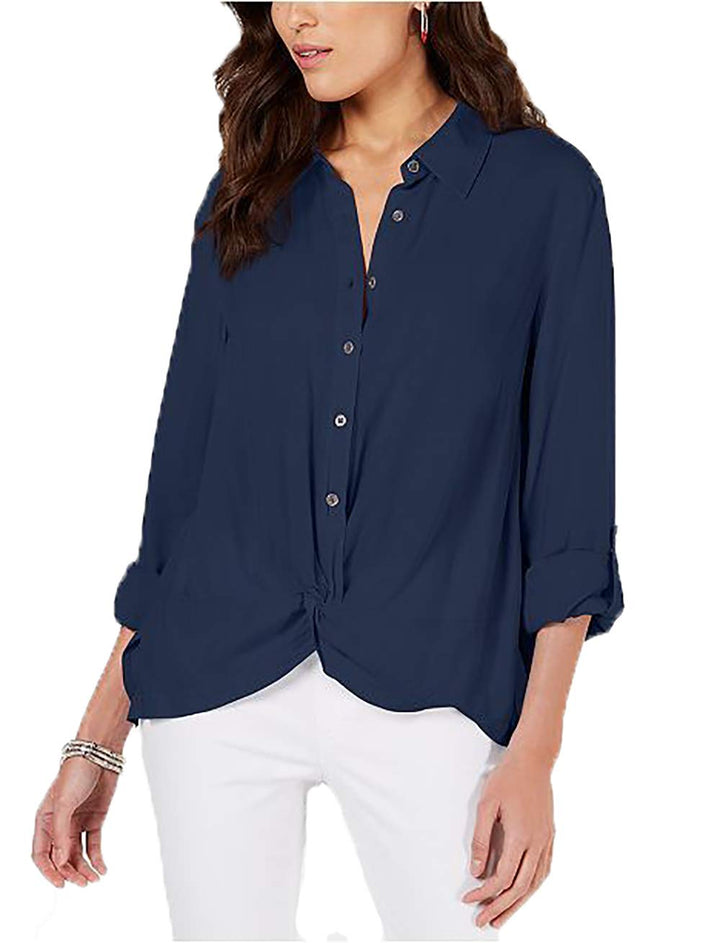 Knot-Front Button-Up Top