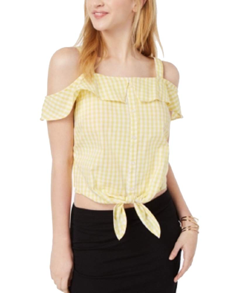 by Ikeddi Juniors' Cotton Cold-Shoulder Gingham Top