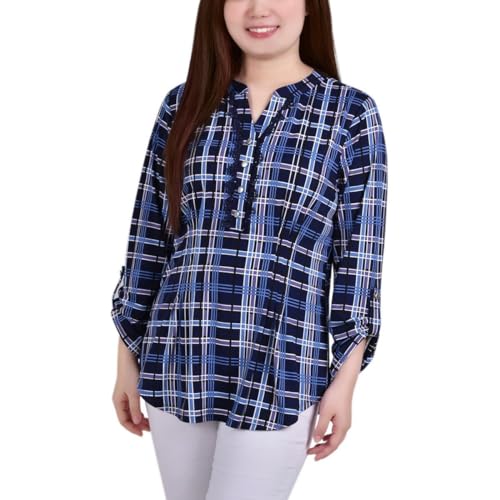 Petite Plaid Y Neck Top