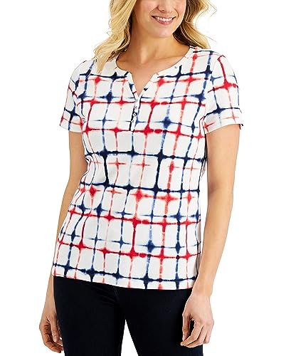 Karen Scott Womens Firecracker Printed Henley Top