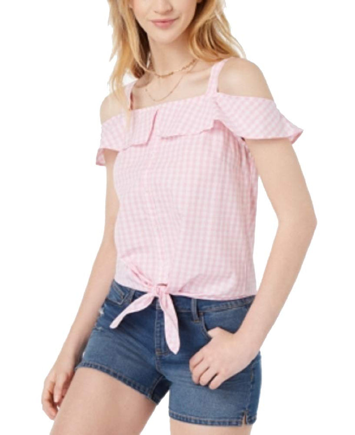 by Ikeddi Juniors' Cotton Cold-Shoulder Gingham Top