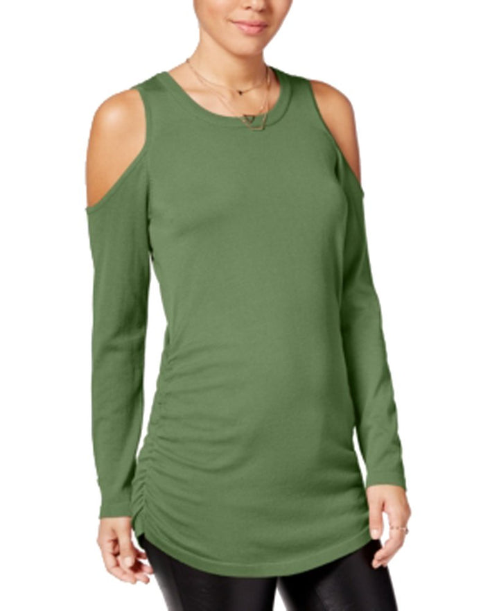 Juniors' Ruched Cold-Shoulder Sweater