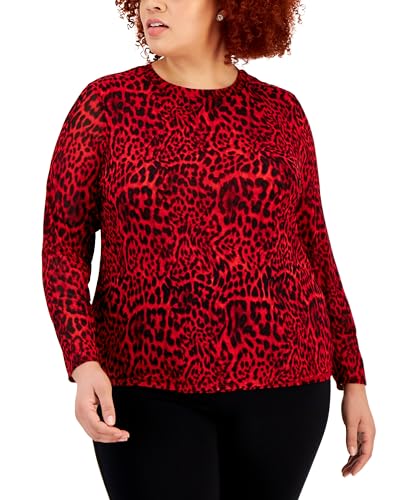 International Concepts Plus Size Animal Print Mesh Long Sleeve Top