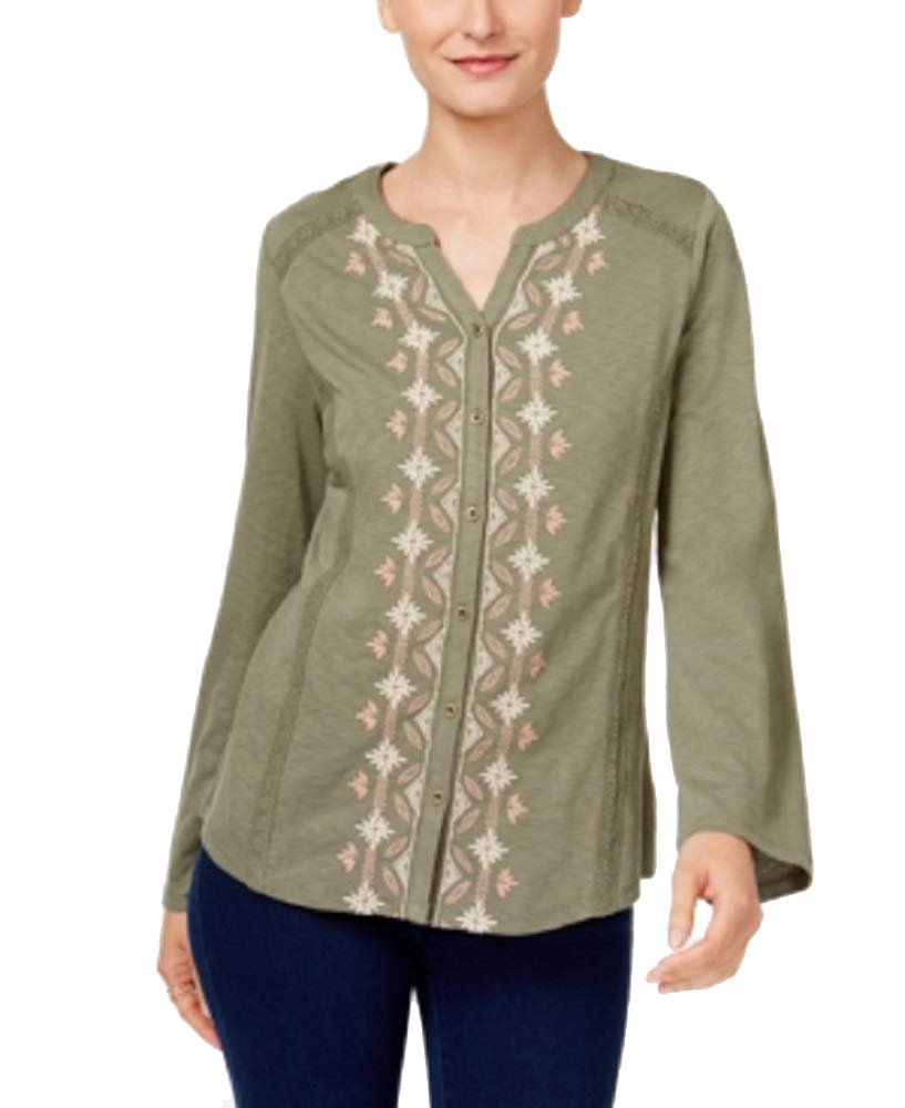 Style & Co Embroidered Split Neck Shirt