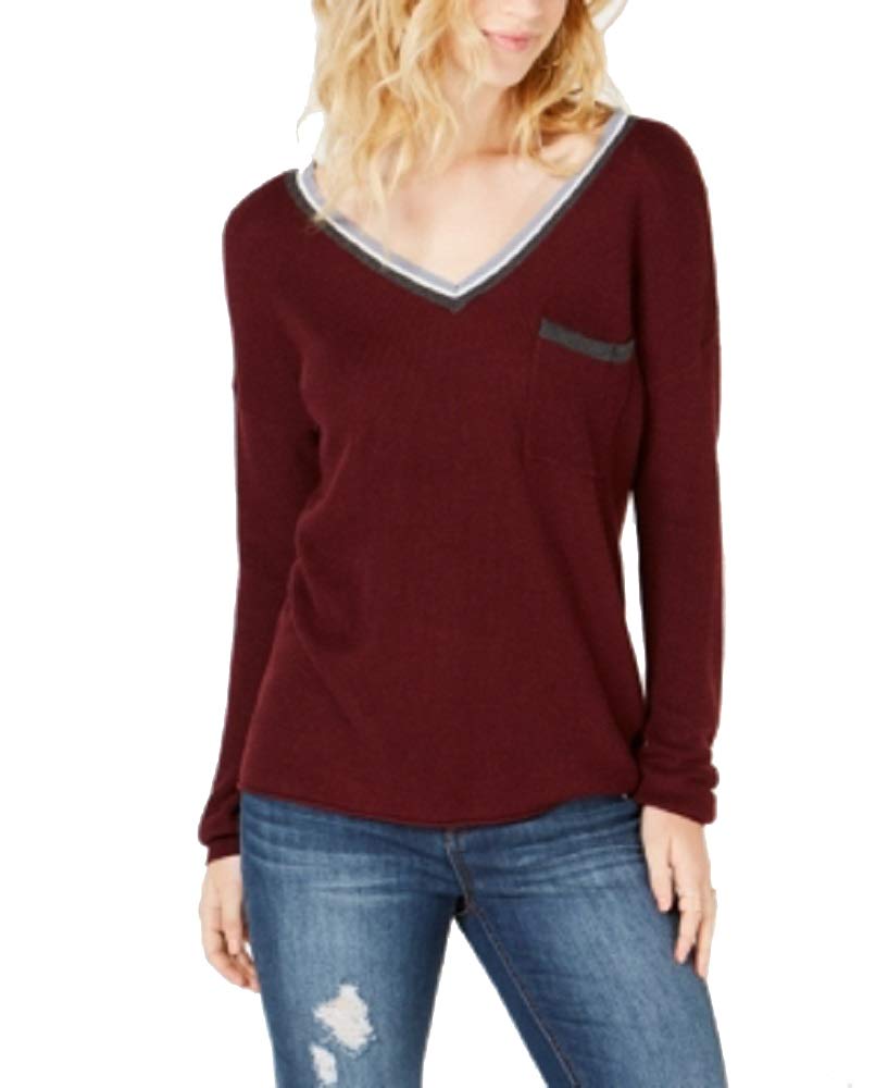 Juniors' Stripe-Trimmed V-Neck Sweater