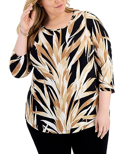 JM Collection Plus Size Printed 3/4 Sleeve Top