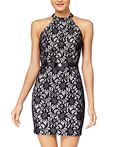 City Studios Juniors Embellished Metallic Lace Bodycon Dress