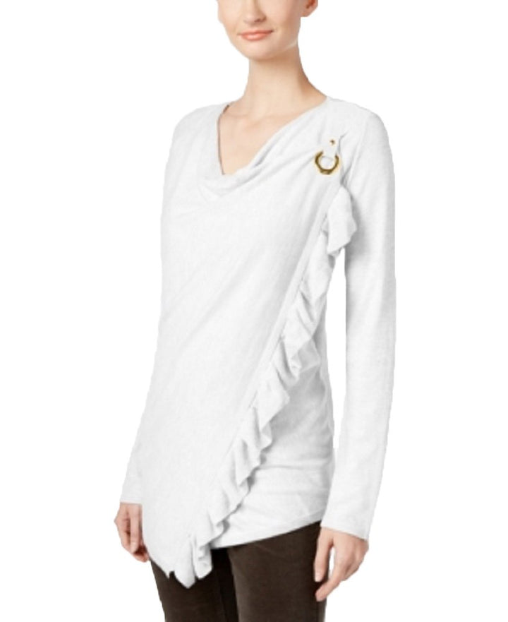 INC International Concepts Petite Ruffled Draped Sweater