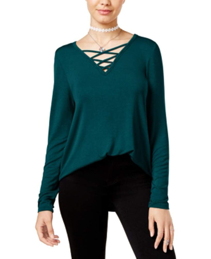 Hippie Rose Juniors Long Sleeve Lace Up Cozy T-Shirt