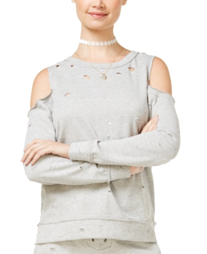 Almost Famous Juniors Ripped Cold Shoulder Sweatshirt