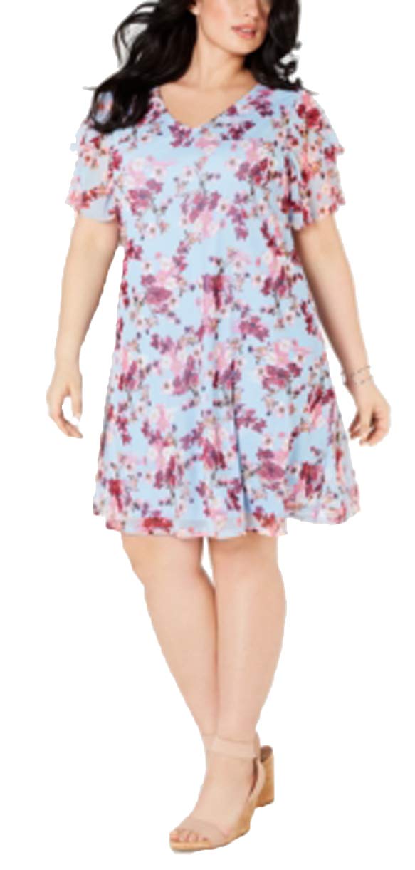 Plus Size Printed Ruffled-Sleeve Dress