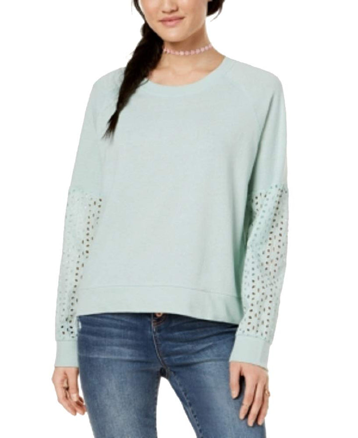 Hippie Rose Juniors Eyelet Contrast Sweatshirt