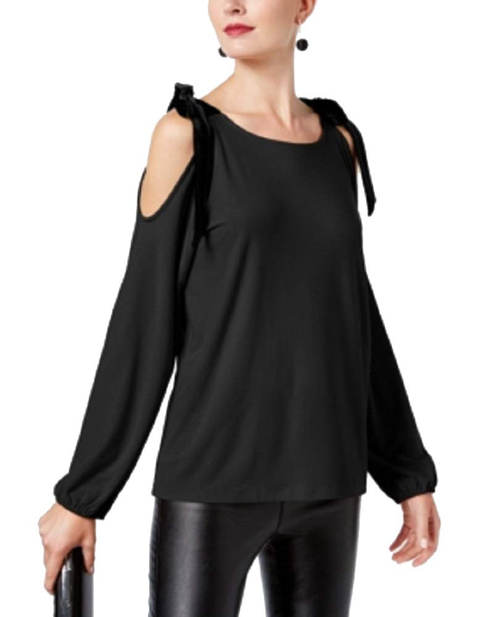 INC International Concepts Velvet Tie Cold Shoulder Top