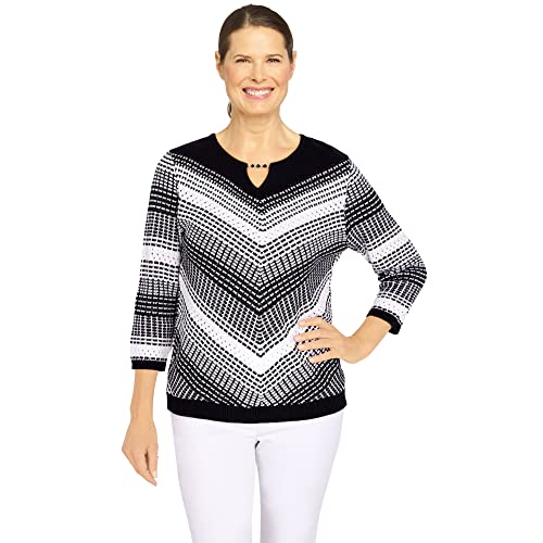 Alfred Dunner Petite Empire State Texture Split Neck 3/4 Sleeve Sweater