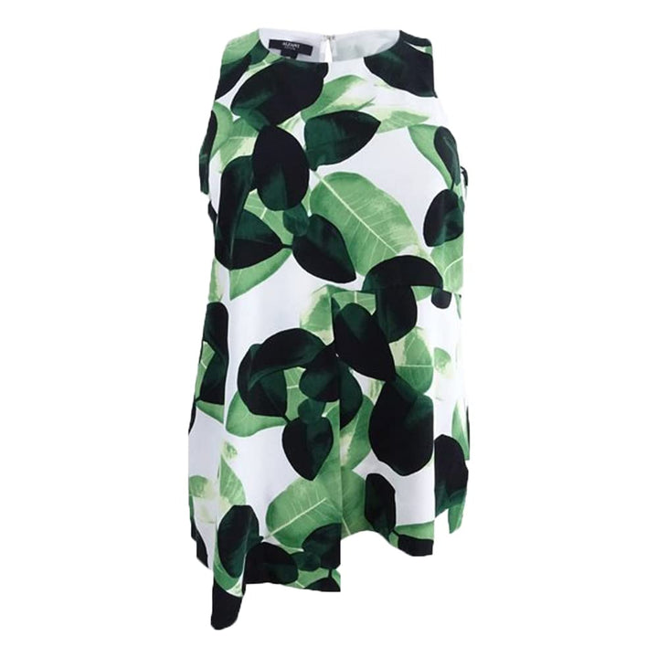 Alfani Petite Leaf Print Asymmetrical Top