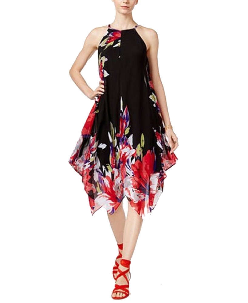 INC International Concepts Petite Floral Print Handkerchief Hem Dress