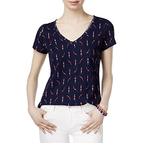 Maison Jules Cotton Printed V Neck T-Shirt
