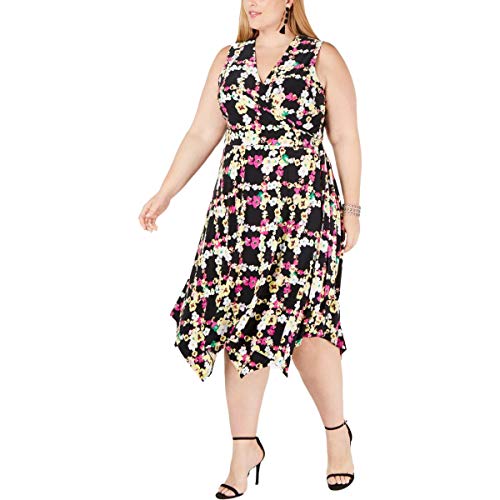 Plus Size Printed Faux Wrap Midi Dress