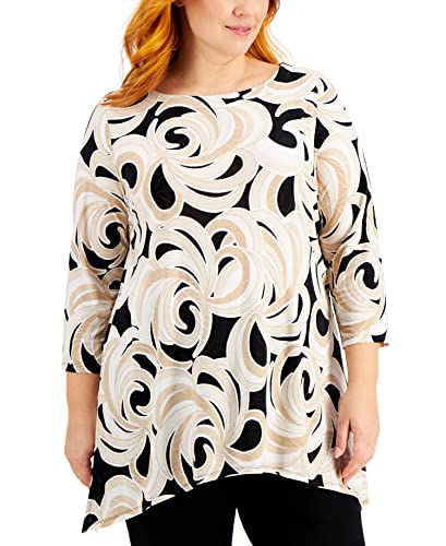 JM Collection Plus Size Printed Jacquard Handkerchief Hem Top
