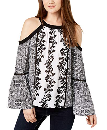 Printed Cold Shoulder Bell Sleeve Top