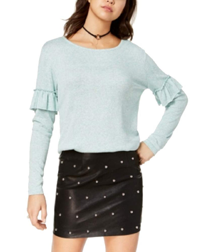 Ultra Flirt Juniors Ruffle Trimmed Marled T-Shirt