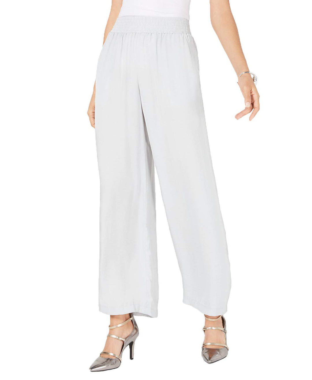 Smocked-Waist Satin Pants