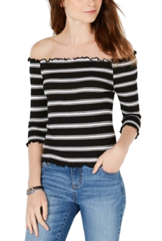 Juniors' Striped Off-The-Shoulder Top