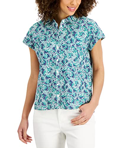 Style & Co Womens Spring Escape Printed Cotton Button Front Top
