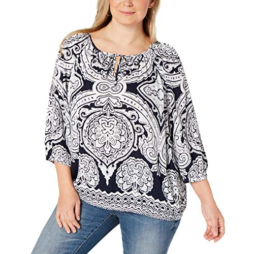 Plus Size Printed Keyhole Detail Top