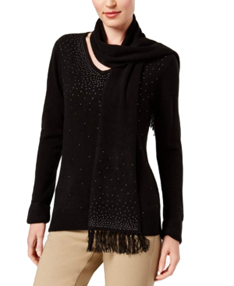 Karen Scott Luxsoft Studded Detachable Scarf Sweater