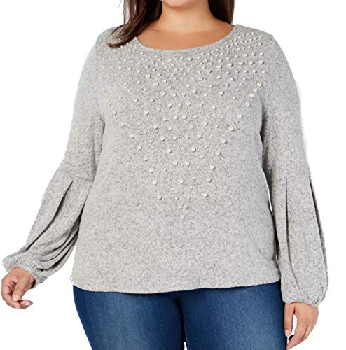 I.N.C. Plus Size Pearl-Embellished Puff-Sleeve Sweater