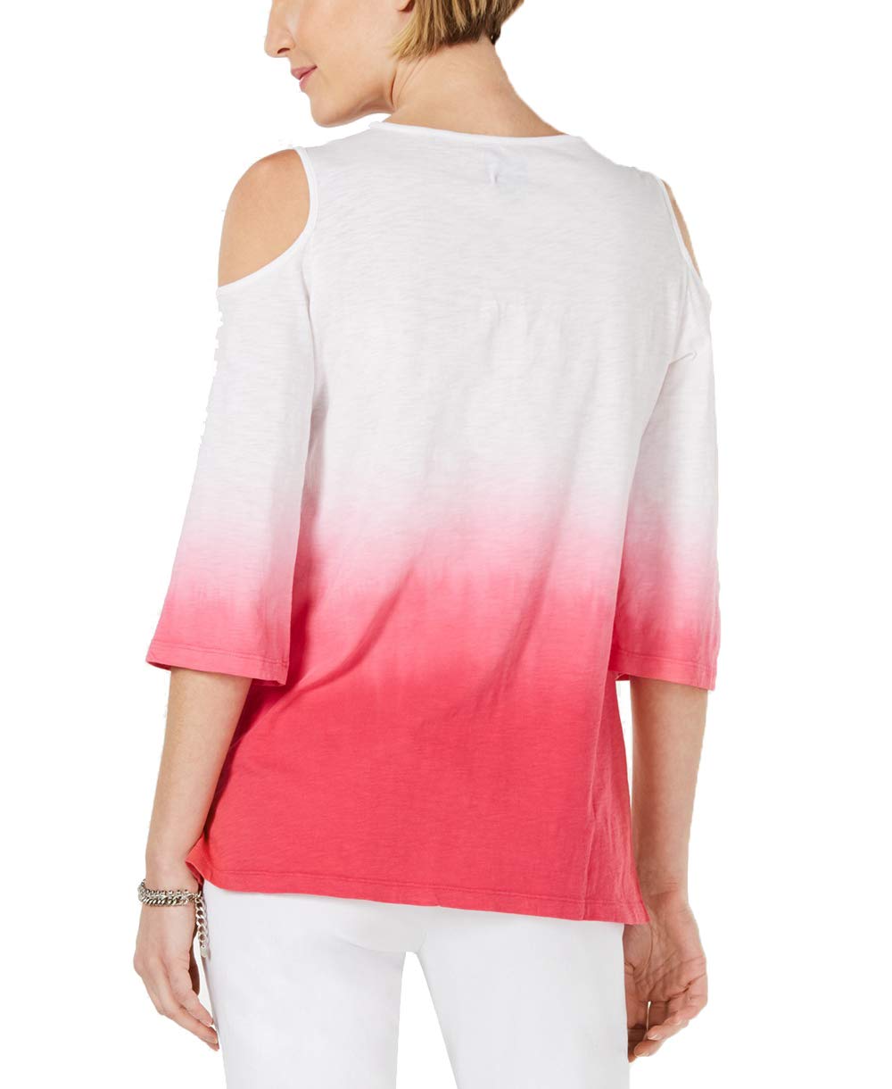Petite Cotton Embroidered Ombr&eacute; Cold-Shoulder Top