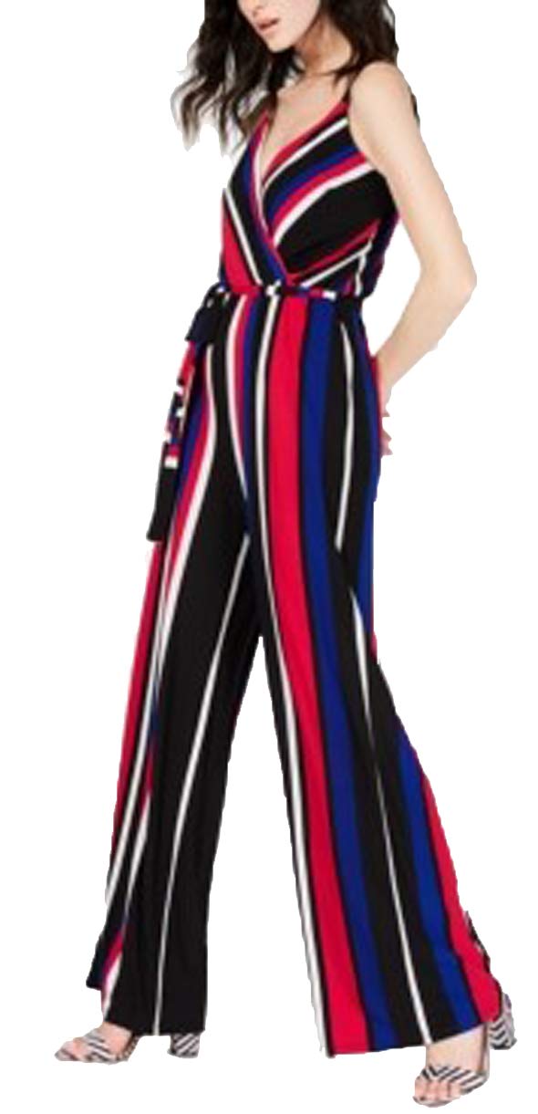 INC Sleeveless Surplice Striped Jumpsuit