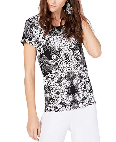 INC Printed Tie-Back Top (Placed Lace Jewel, L)