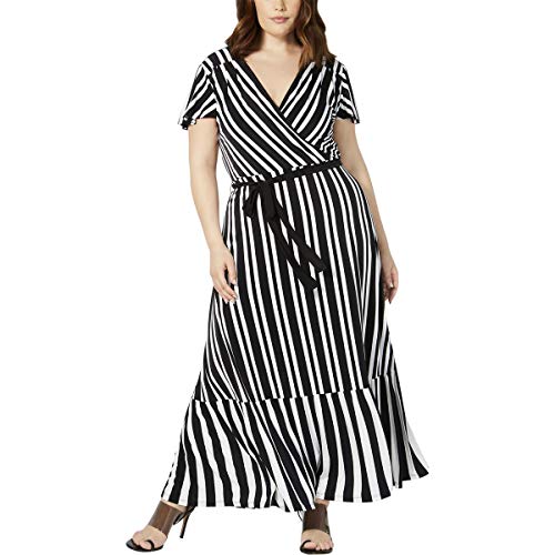 Plus Size Striped Faux Wrap Maxi Dress