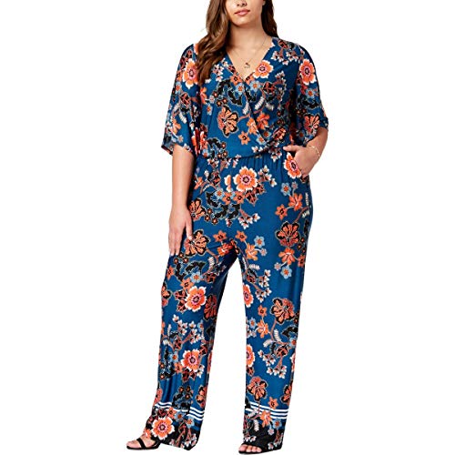 NY Collection Plus Size Printed Kimono Sleeve Jumpsuit