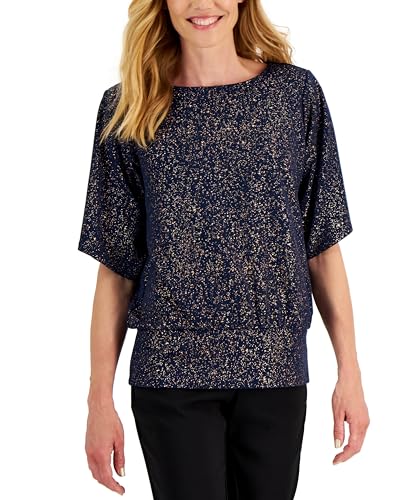 JM Collection Womens Embellished Split Sleeve Top